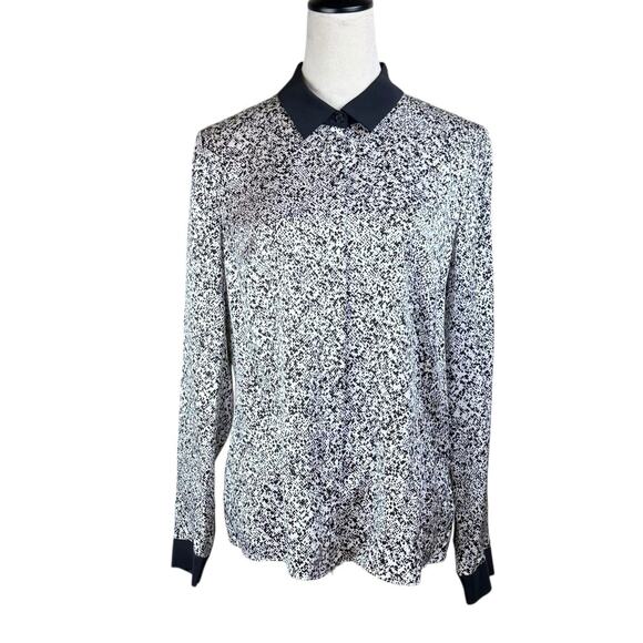 Lafayette 148 New York Black & Silver 100% Silk Long Sleeve Button Up Blouse - Picture 1 of 12